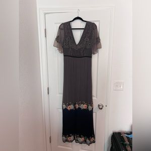 Free People grey embroidered floral maxi dress